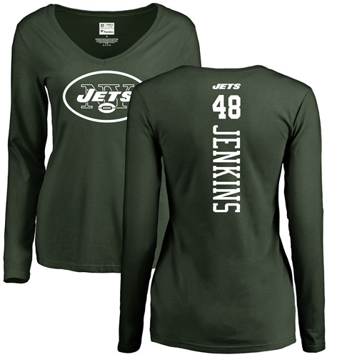 New York Jets Green Women Jordan Jenkins Backer NFL Football #48 Long Sleeve T Shirt->women nfl jersey->Women Jersey